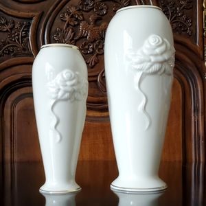 (2) 1980s "Rosebud Collection" 7" & 6" Lenox Vases